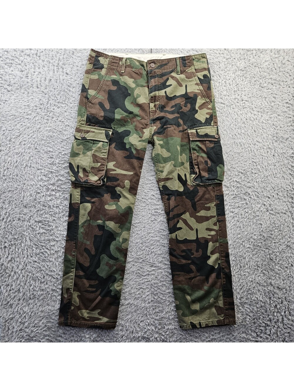 LEVI'S Camouflage Cargo Pants Men 34x32 (Fits 36x30) Cotton Stretch Army Hunting - Picture 1 of 12